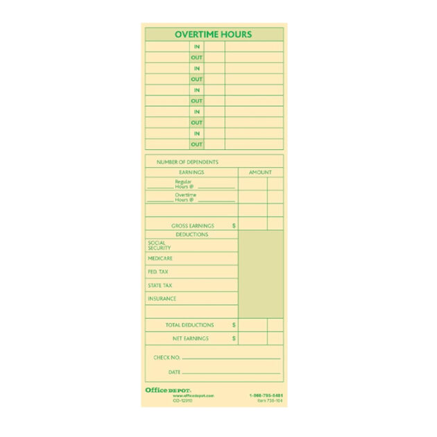 Office Depot Time Cards with Deductions